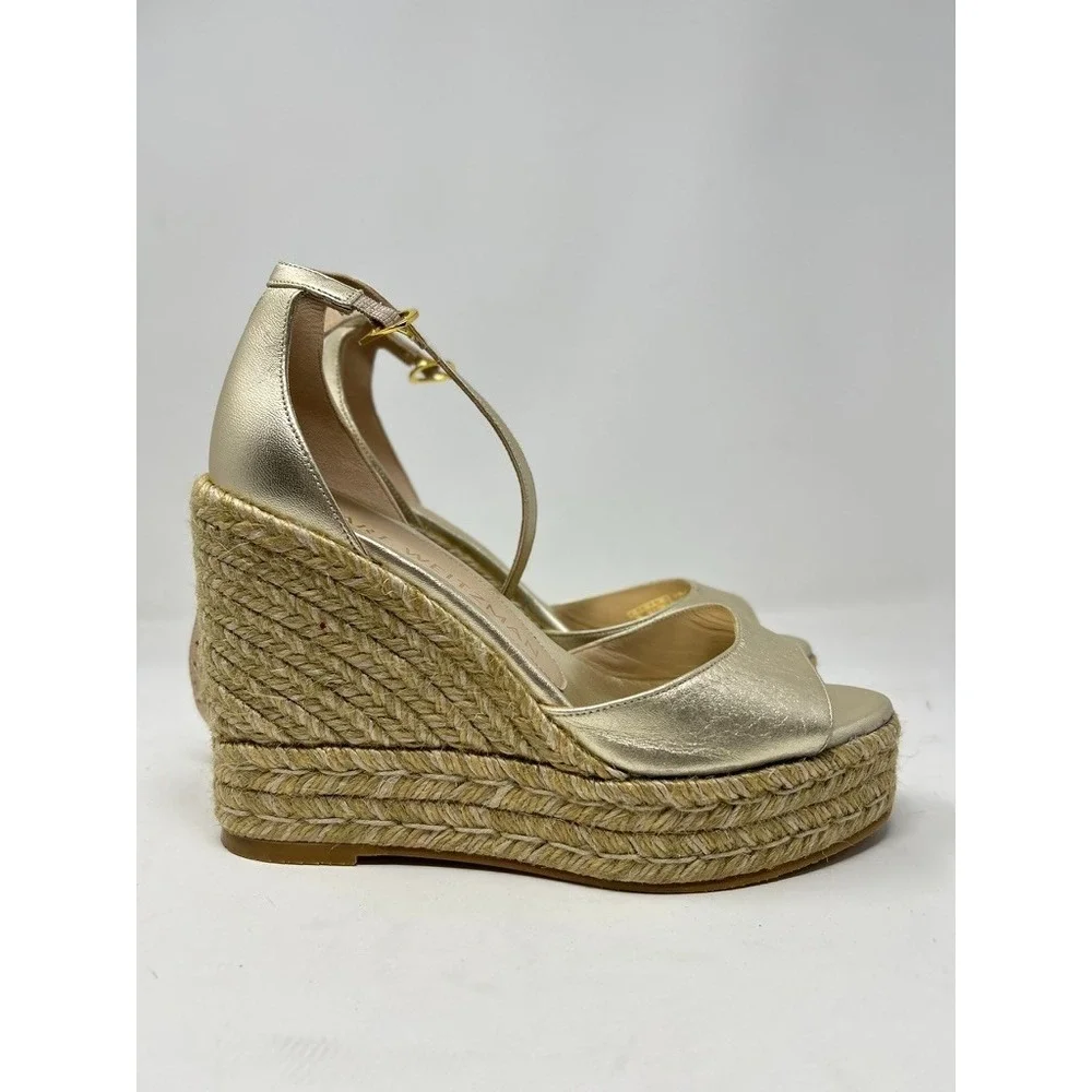 STUART WEITZMAN Nudistcurve Metallic Espadrille Wedge Sandals 6 - Picture 5 of 9